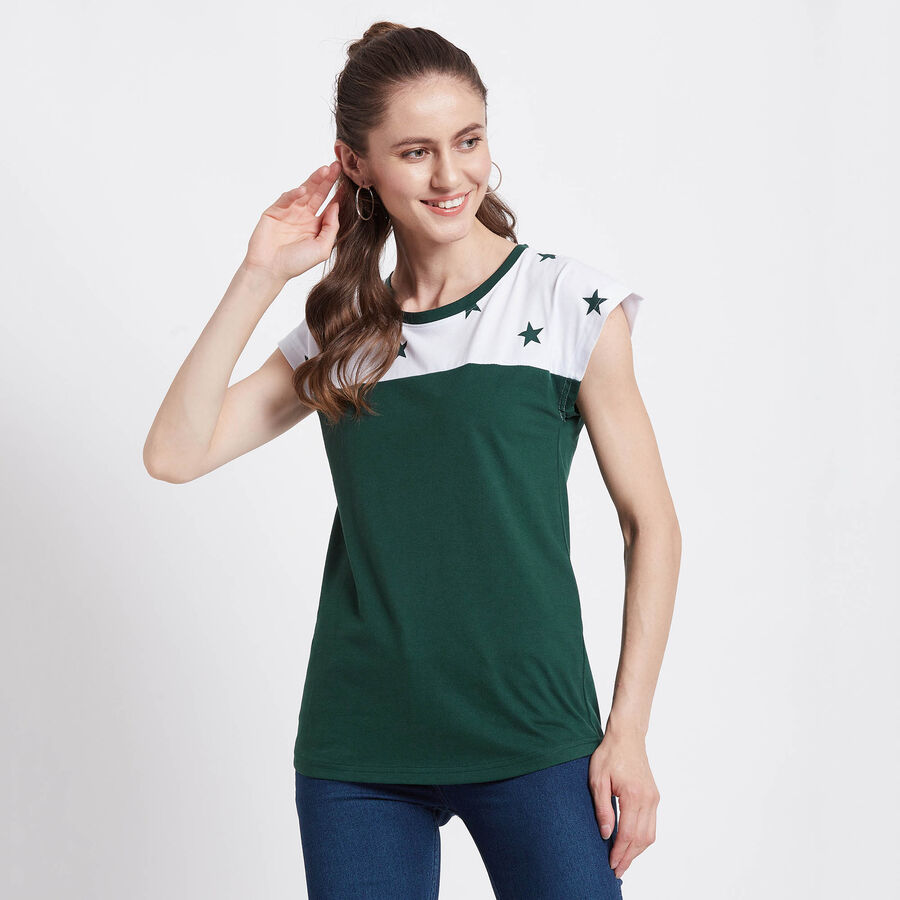 Cotton Round Neck T-Shirt, Dark Green, large image number null
