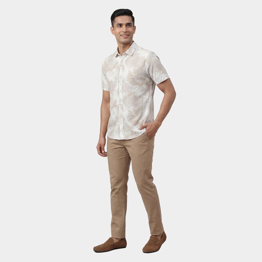 Men's Beige Cotton Classic Collar Casual Shirt, Beige, large
