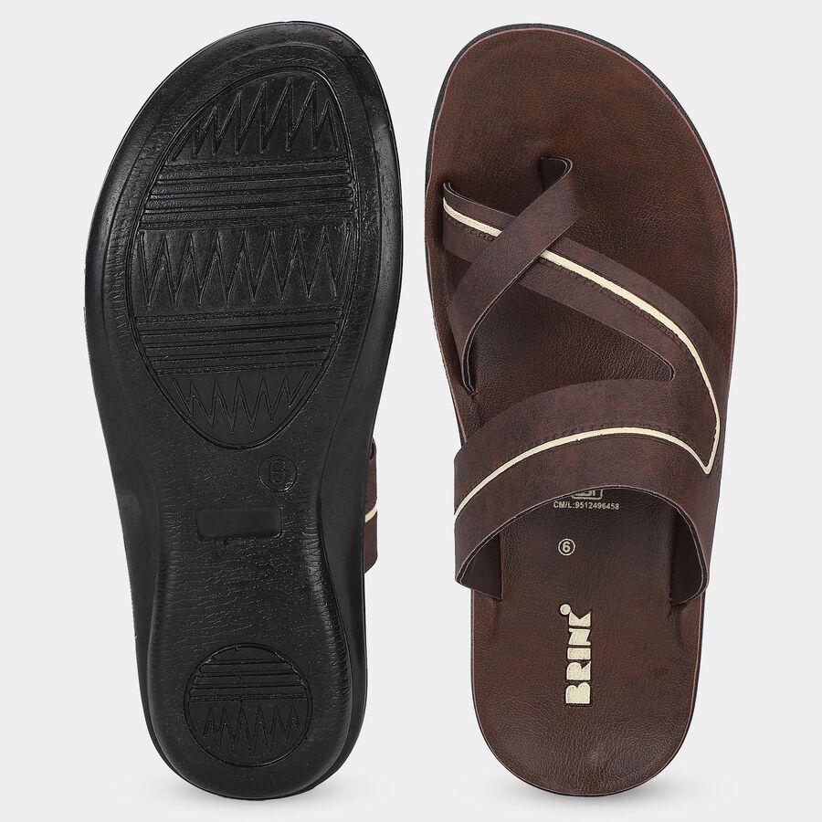Men's Brown Strappy Slip-On Sandals, भूरा, large