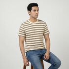 Men's Brown Round Neck Casual T-Shirt, भूरा, small
