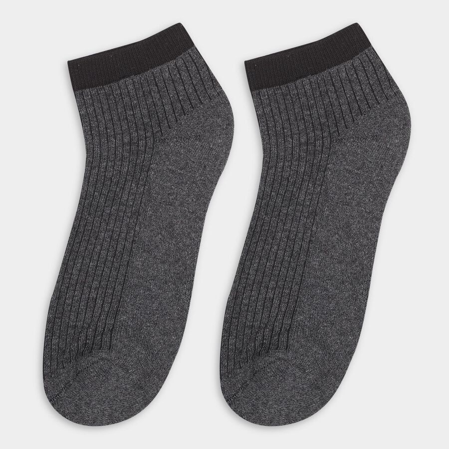 Men's Black, White, and Grey Ribbed Ankle Socks, Black, large image number null