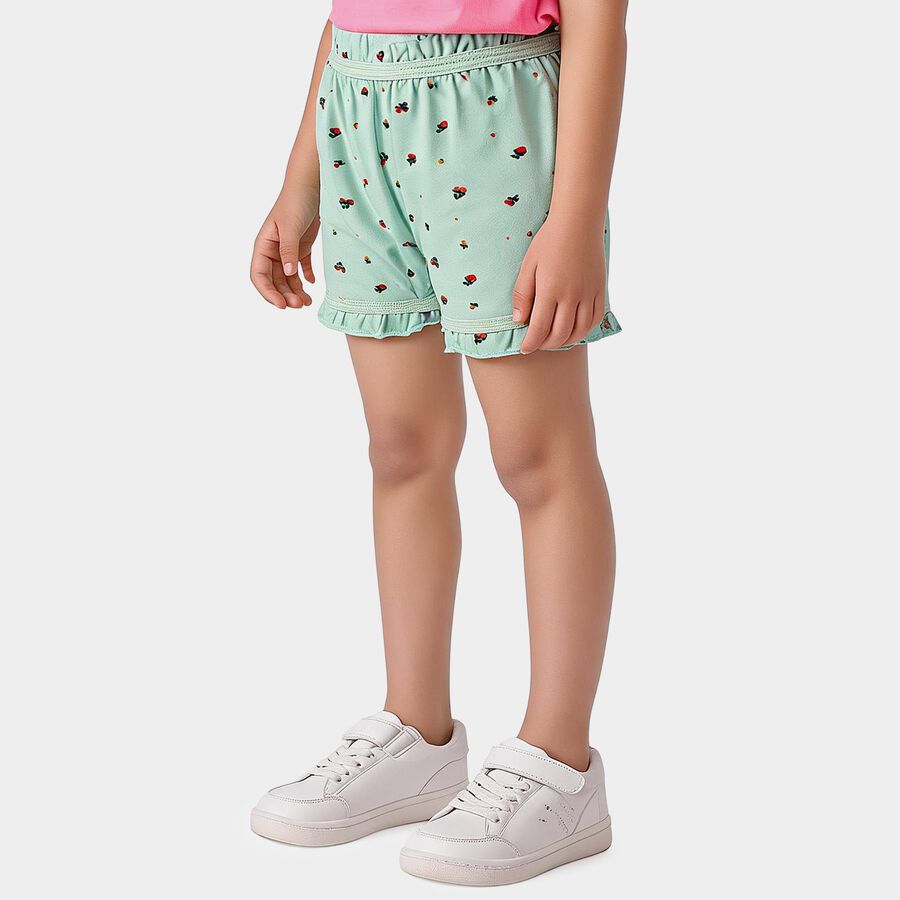 Girls' Mint Green Regular Fit Floral Printed Bloomer, Light Green, large