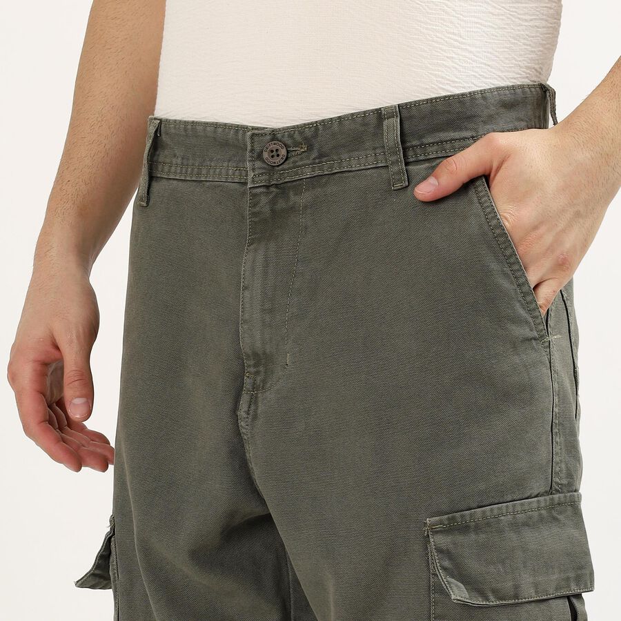 Men's 100% Cotton Slim Fit Casual Trousers, ओलिव, large image number null