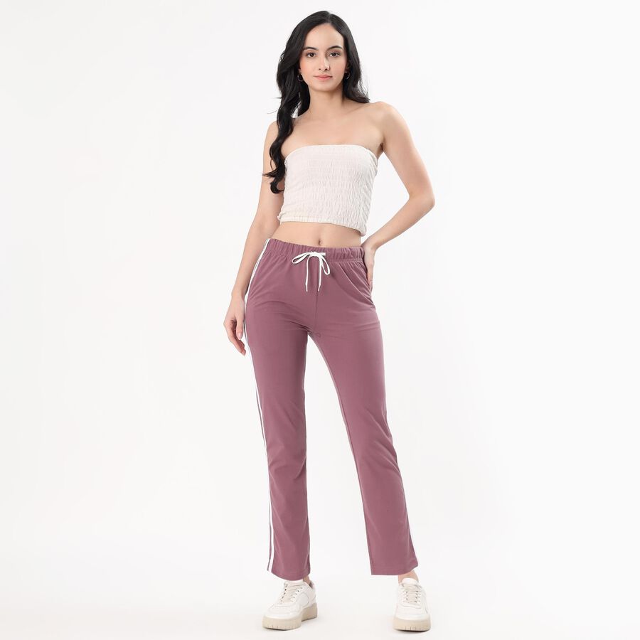 Women's Muted Mauve Straight-Leg Side-Striped Track Pants, बैंगनी, large