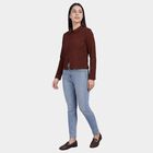 Women's Brown Mock Neck Ribbed Top, भूरा, small