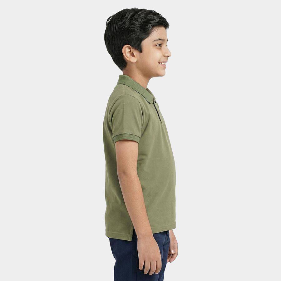 Boys Olive Round Neck Casual Half Sleeve T-Shirt, ओलिव, large