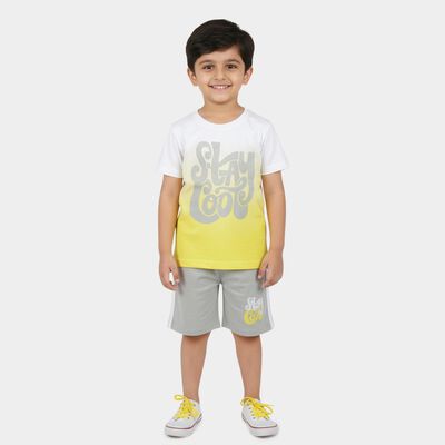 Boys' White Cotton Round Neck Ombre Baba Suit