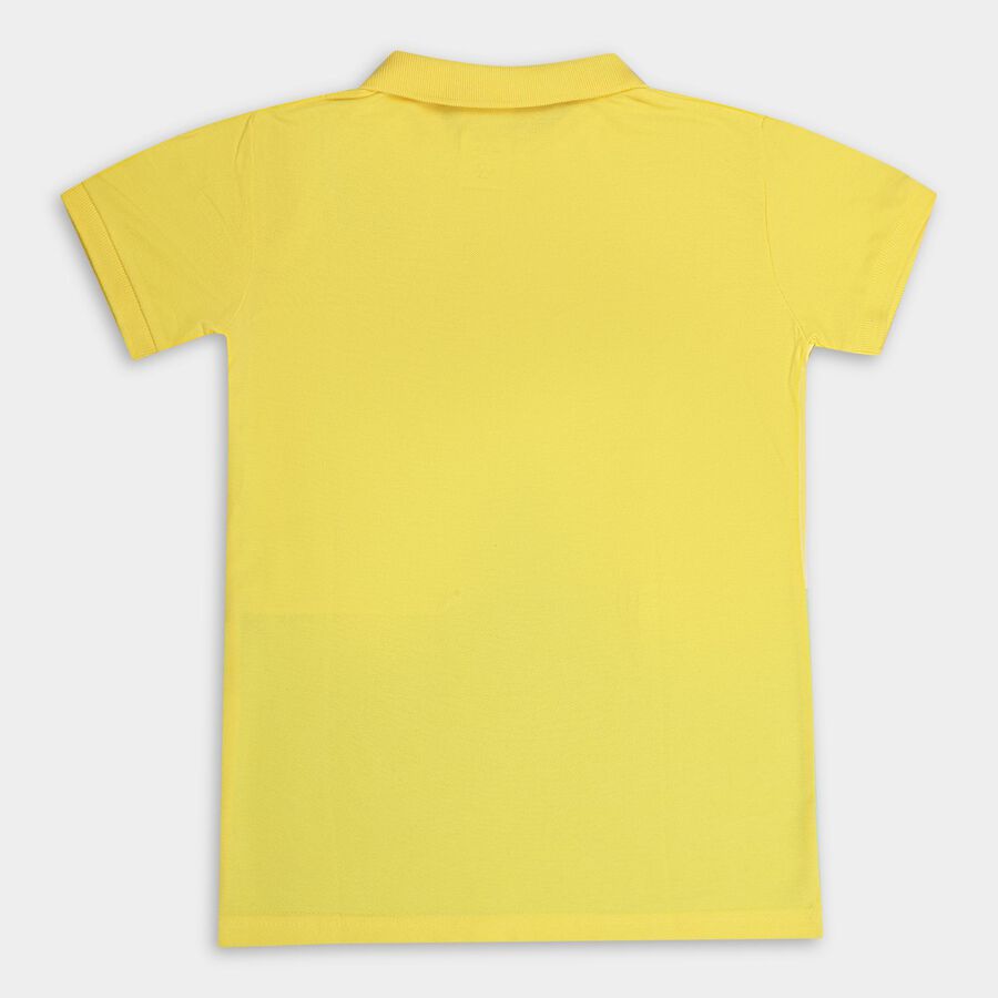 Boys' Yellow Cotton Polo Collar Color Block T-Shirt, Yellow, large image number null