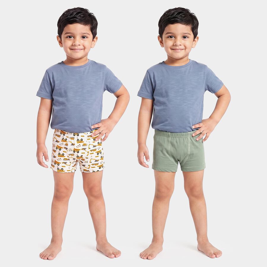 Boys Olive Green Regular Fit Solid Trunks, Olive, large