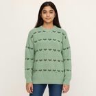 Girls Light Sage Green Crew Neck Casual Pullover, हल्का हरा, small image number null