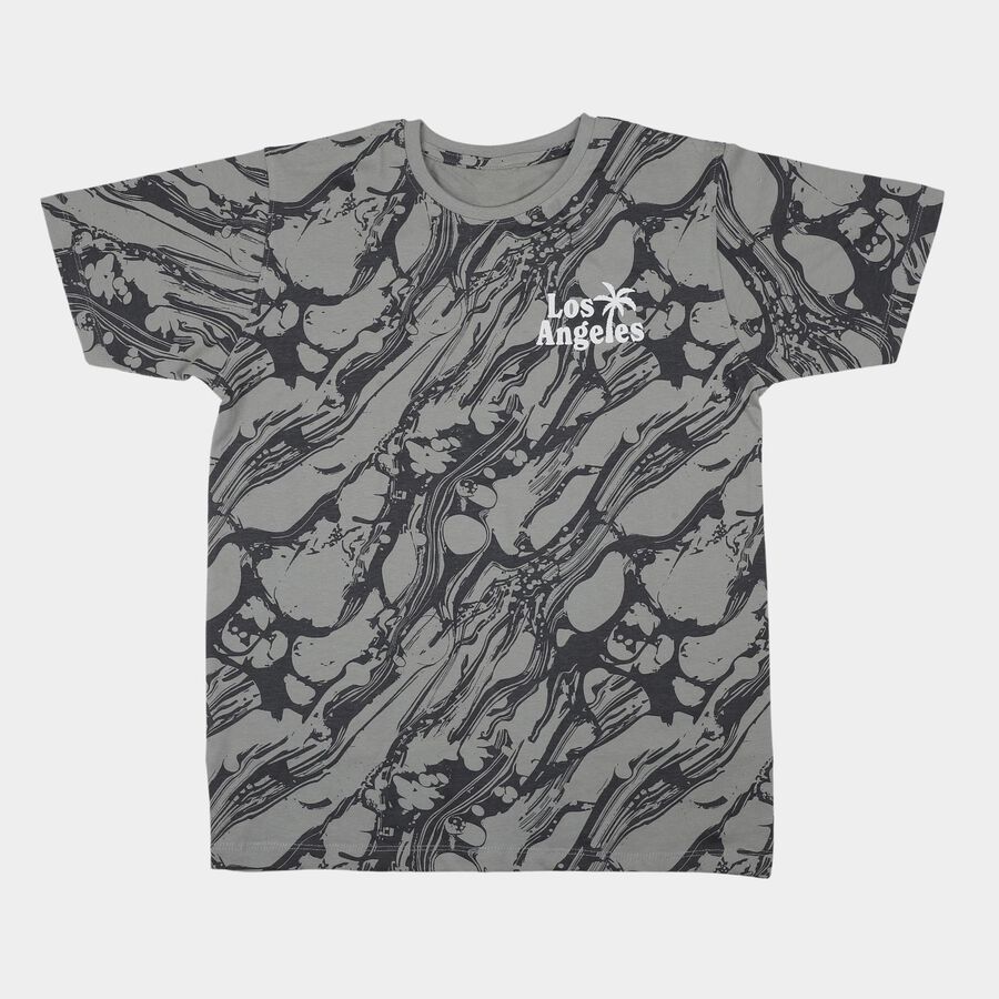 Boys Light Grey Cotton Round Neck Casual Half Sleeve T-Shirt, Light Grey, large