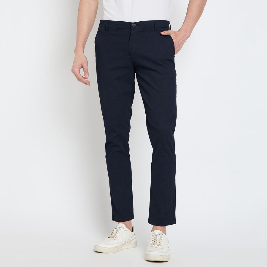 Men's Slim Fit Casual Trousers, Navy Blue, large image number null