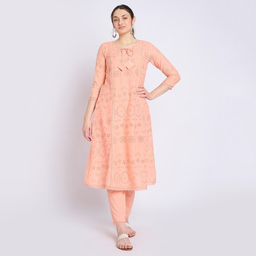 Ladies' 100% Cotton Kurta Pyjama Set, Peach, large image number null