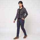 Women's Black Round Neck Button-Front Cardigan, Black, small