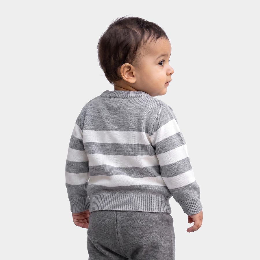 Infants Grey Crew Neck Striped Pullover, हल्का ग्रे, large