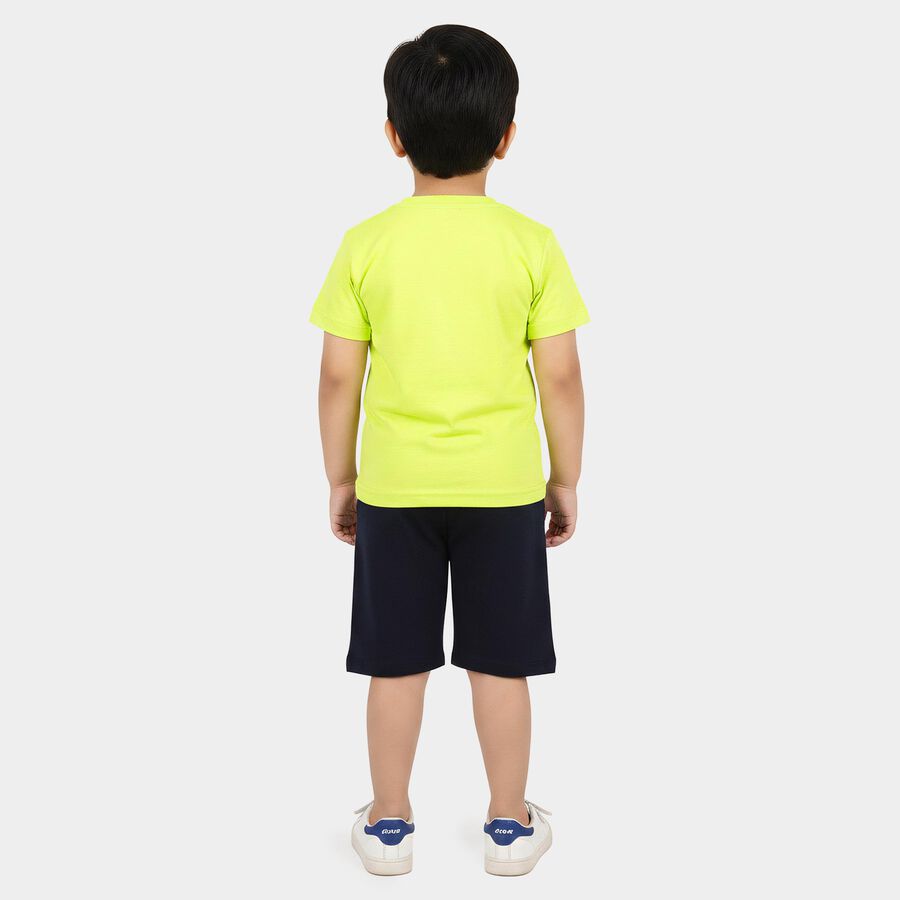 Boys' Green 100% Cotton Crew Neck Graphic Print Baba Suit, हल्का हरा, large