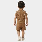 Infants' Brown Round Neck Graphic Print Baba Suit, Beige, small