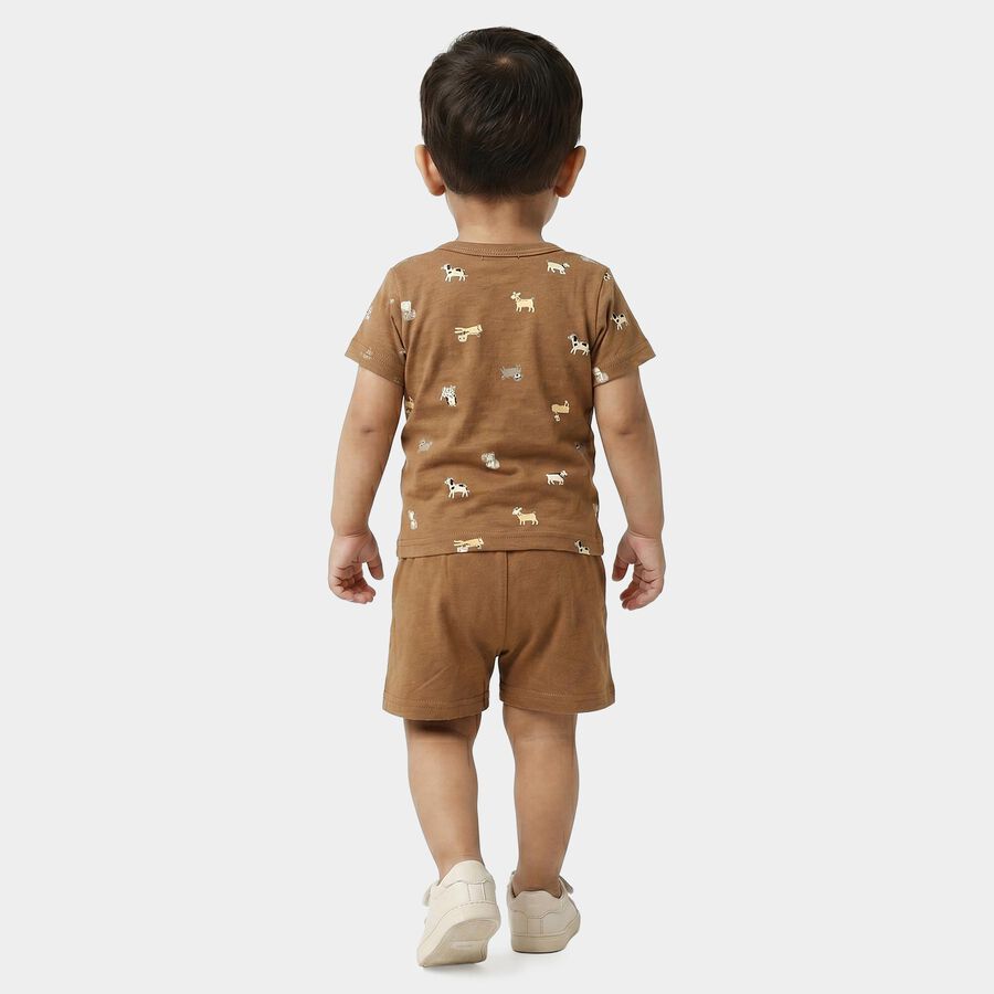 Infants' Brown Round Neck Graphic Print Baba Suit, Beige, large