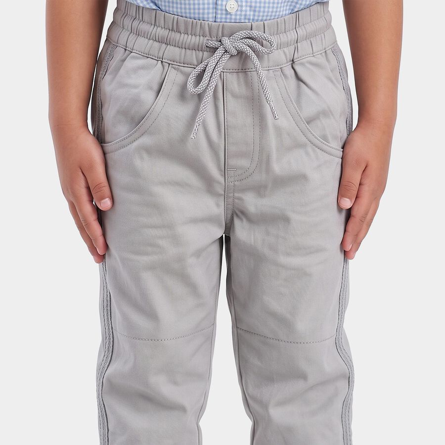 Boys' Grey Regular Fit Side Stripe Jogger Trousers, हल्का ग्रे, large