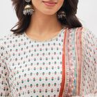 Women's Soft Ivory White Floral Printed Ethnic Set, Light Blue, small image number null