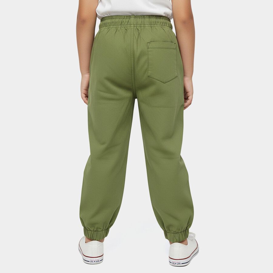 Boys' Olive Green Regular Fit Elasticated Jogger Trousers, ओलिव, large