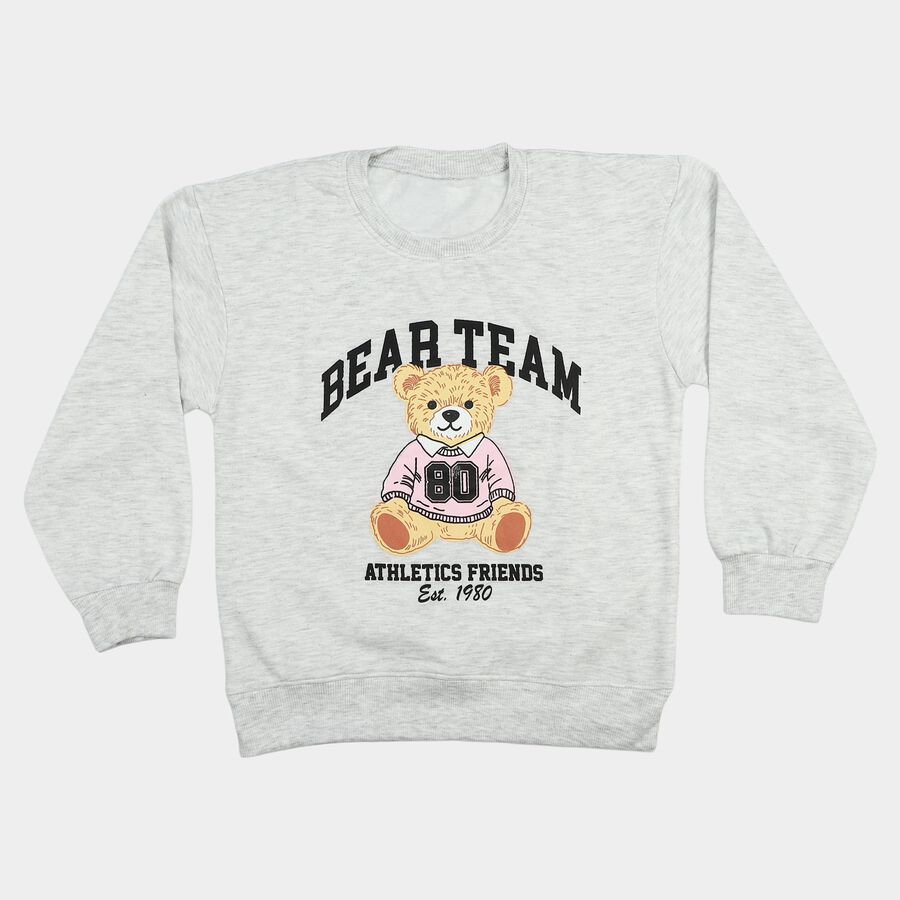 Girls' Grey Crew Neck Pullover Sweatshirt, मिश्रित हल्का ग्रे, large