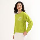 Women's Bright Lime Green Crew Neck Casual Sweatshirt, हल्का हरा, small image number null