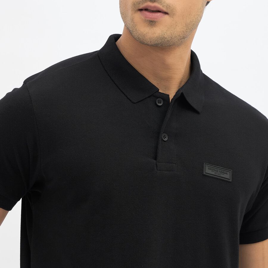 Men's Jet Black Polo Neck Casual T-Shirt, काला, large image number null