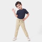 Boys' Beige Regular Fit Solid Jogger Trousers, गहरा पीला, small