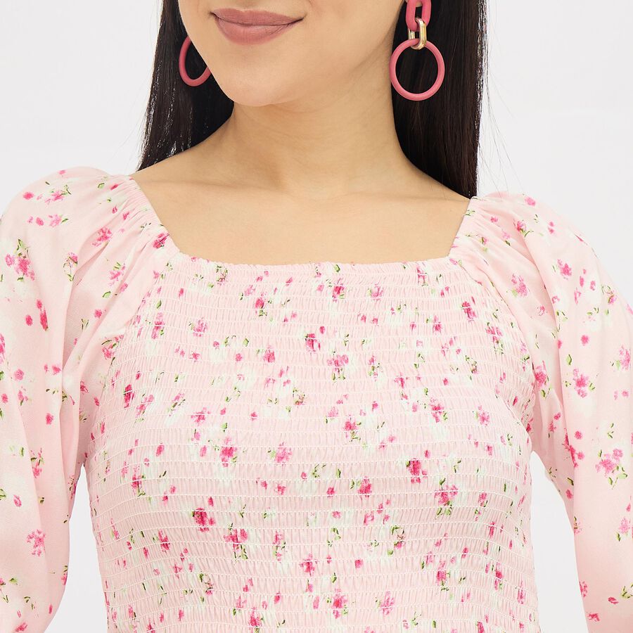 Girls' Light Pink Square Neck Romantic A-Line Dress, हल्का गुलाबी, large image number null