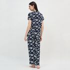 Women's Midnight Navy Blue Notch Neck Printed Night Suit, Navy Blue, small image number null