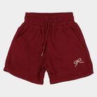 Girls' Wine Cotton Elastic Waist Shorts, Wine, small
