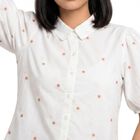 Women's White Cotton Half Sleeves Collar Regular Fit Shirt, सफ़ेद, small
