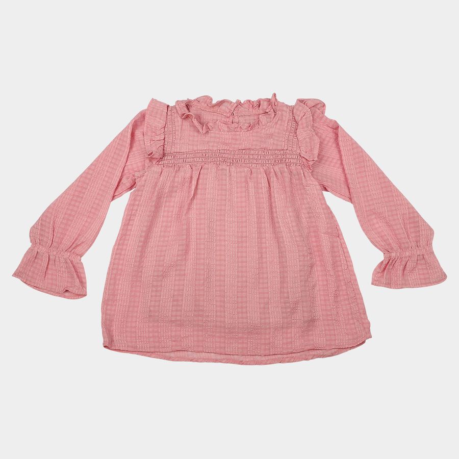 Girls Pink Round Neck Regular Top, गुलाबी, large