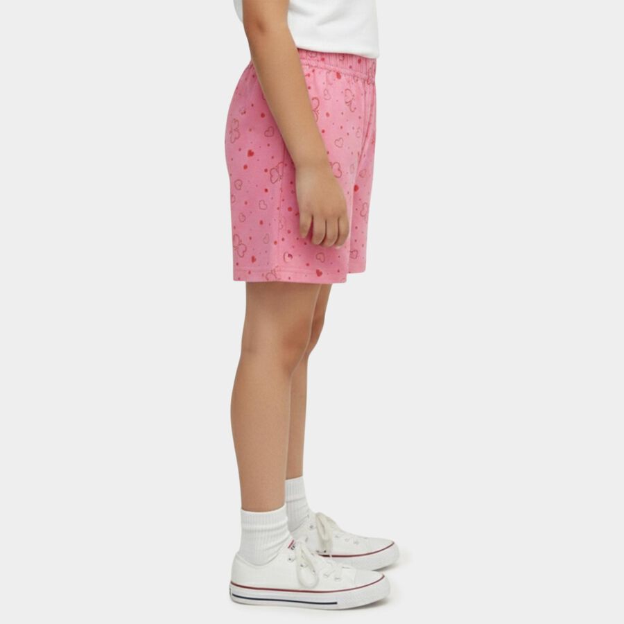Girls' Pink Regular Fit Printed Shorts, हल्का गुलाबी, large