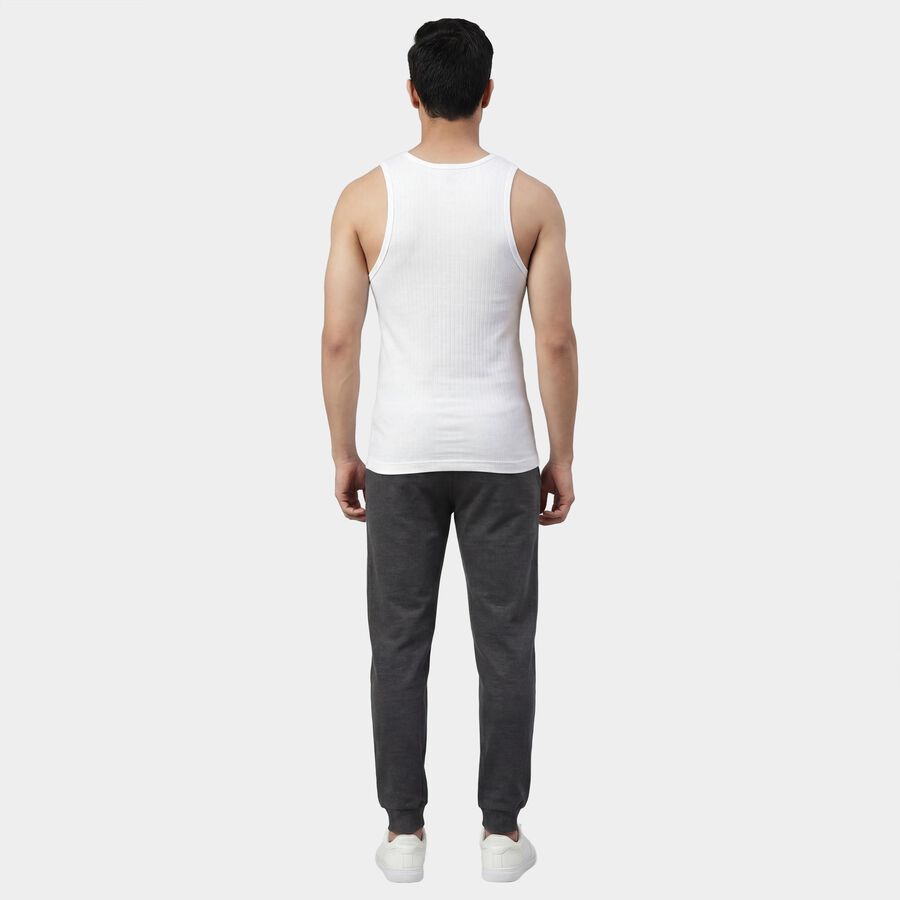 Men's White Cotton Round Neck Classic Vest, सफ़ेद, large