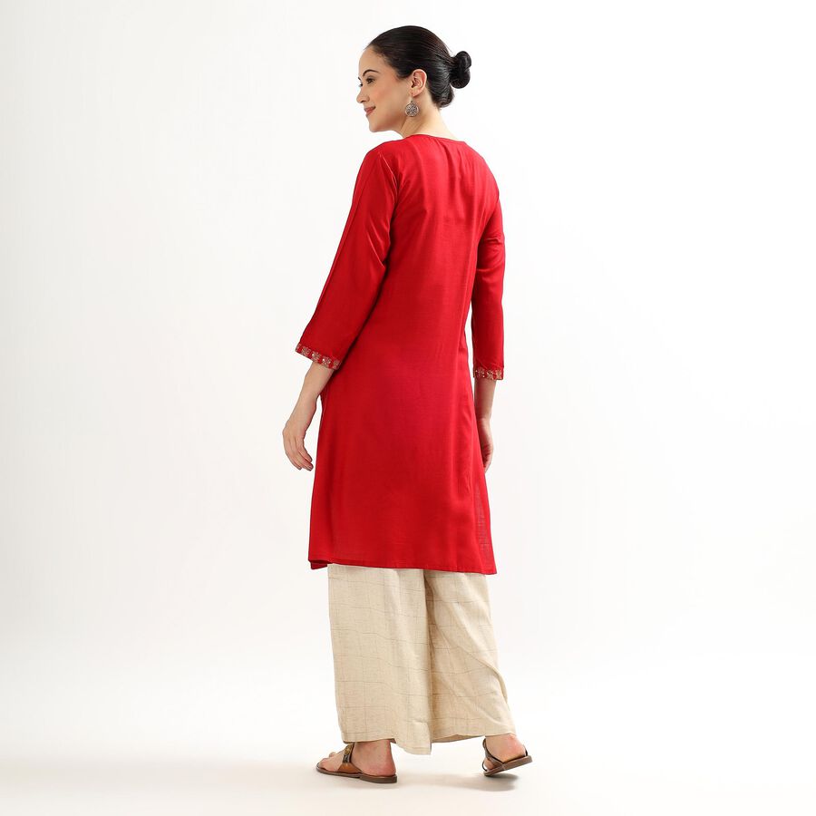 Women's Maroon Keyhole Neck Embroidered Kurta, मरून, large image number null