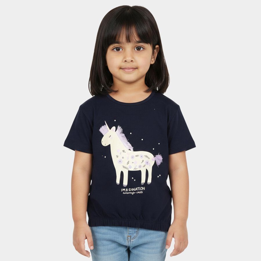 Girls' T-Shirt, Navy Blue, large