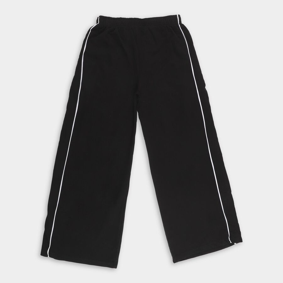 Girls' Jet Black Cotton Blend Contrast Piping Lounge Pyjama, Black, large image number null