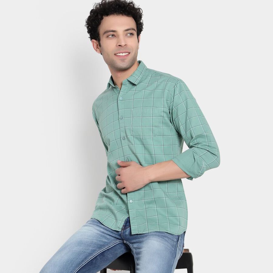 Cotton Checks Casual Shirt, Light Green, large image number null