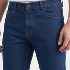 Men's Navy Blue Slim Fit Faded Jeans, मध्यम नीला, small