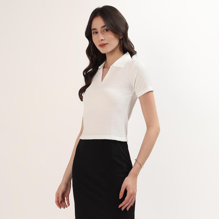 Women's White Polo Neck Preppy Polo T-Shirt, सफ़ेद, large