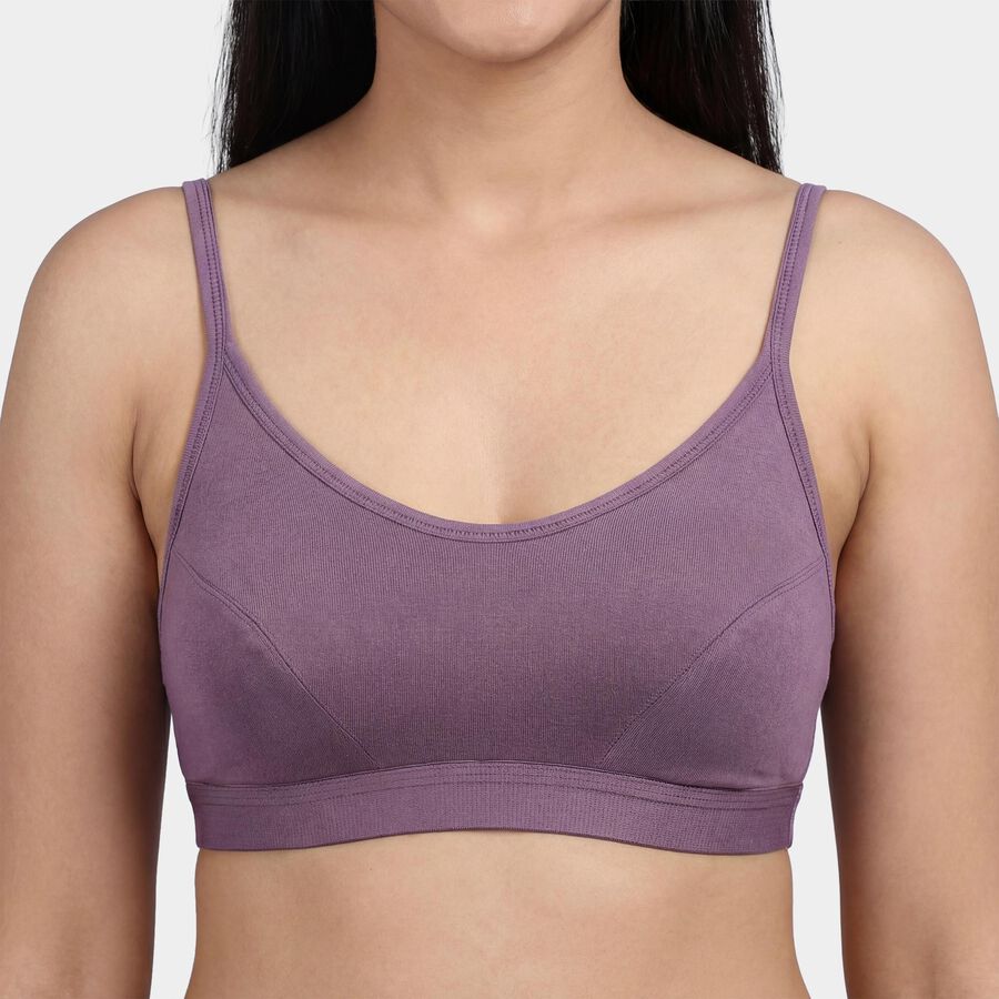 Women's Purple Cotton Blend Scoop Neck Wireless Bra, Purple, large