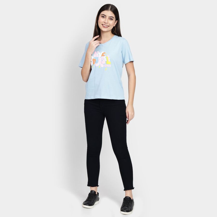 Ladies' Cotton Round Neck T-Shirt, Light Blue, large image number null