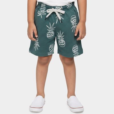 Boys Olive Green Regular Fit Printed Elastic Waist Bermuda Shorts