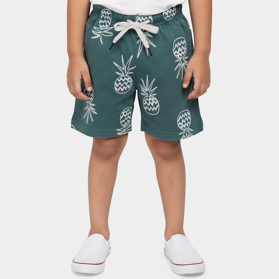 Boys Olive Green Regular Fit Printed Elastic Waist Bermuda Shorts, ओलिव, large