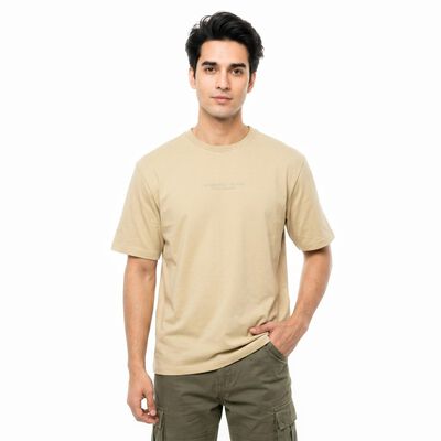 Men's Beige Round Neck Graphic Print Regular T-Shirt