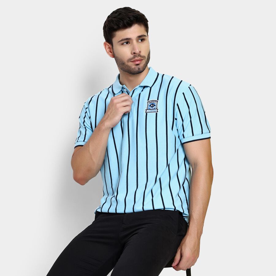 Men's Collared Half Sleeves T-Shirt , Light Blue, large image number null