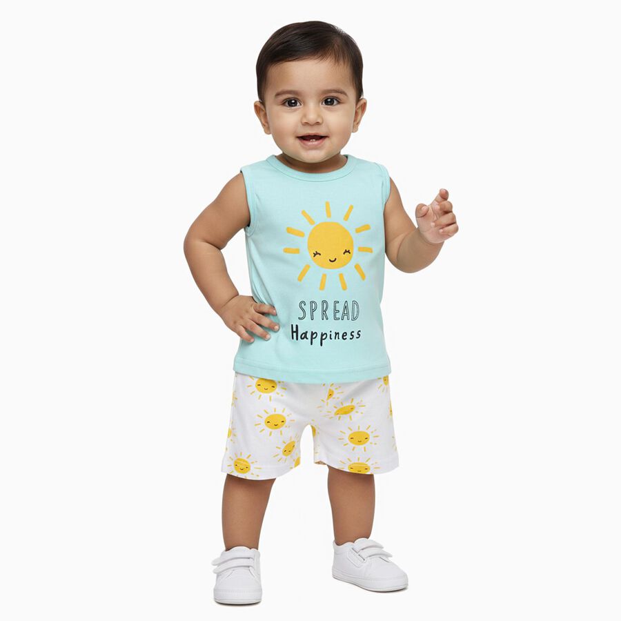 Infants' 100% Cotton Short Set, एक्वा, large image number null