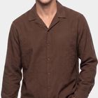 Men's Brown Cotton Casual Shirt, Brown, small
